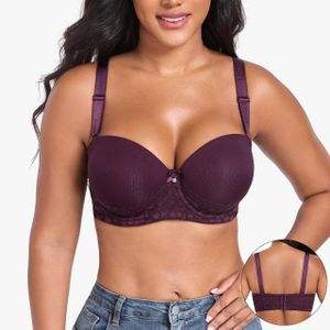 Binnys Breathtaking Dark Mauve Provides Strong Support Underwire Heart-shaped Lace Trim T-Shirt Bra for Commuting Non-Slip Pads Push up Cups Women's Bra