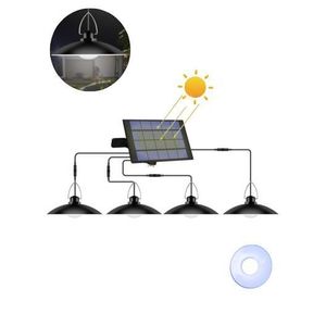 5500mAh Solar Powered 4-Head Hanging Light - Outdoor Waterproof Ceiling & Porch Bulb Lamp with Extension Cord - Cool White