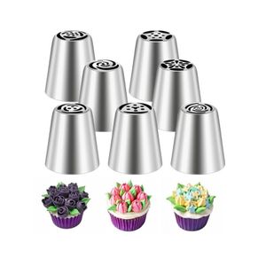 ShebSheb Set of 7 round hole cake icing nozzles made of stainless steel. Suitable for baking cookies and decorating cakes with icing tools. Includes: cream bag for filling cream puffs, filling tools, etc.
