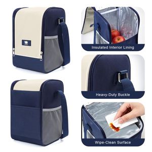 Square Large Vertical Insulated Lunch Box Bag, Leakproof Thermal Cooler Bag with Adjustable Strap for Outdoor Picnic Office