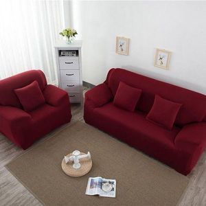Three Seat Universal Solid Color Stretch Sofa Cover - Wine Red