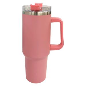 Big 1200ml VACUUM MUG WITH STRAW - Pink