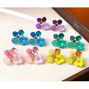 New Geometric colored flower earrings-  plus watch -multicolor 