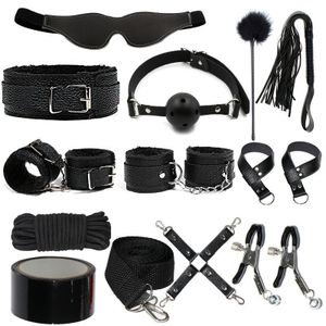 12Pcs Sex Bondage Set Handcuffs Ankle Cuff Restraints Games Kit With Sex Dice-Black