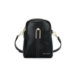 Waxy PU Leather Women Dual Layer Vertical Mini Crossbody Bag (W15 x D8 x H19.5)cm / (W5.9 x D3.1 x H7.7)inch - Black