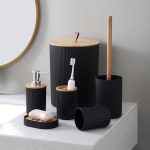 6-Piece Modern Ribbed Bathroom Accessory Set- Matte Black