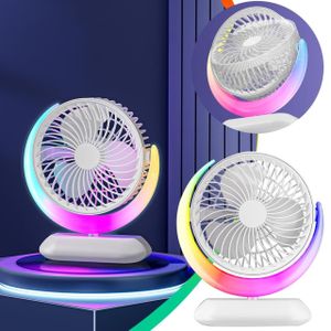 Goeswell Foldable Colorful Mini Desktop AC Fan – Portable Rechargeable USB Cooling Fan with Phone Holder & multiple lights (White)