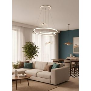 40W-60W Modern LED Ring Chandelier - Adjustable 3-Tier Artistic Curved Pendant Ceiling Light for Living Room, Dining Room & Bedroom, Warm/Neutral/Cool White