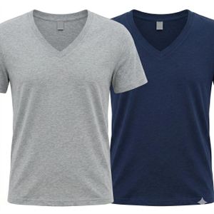 2-in-1 Women's Quality V-Neck T-Shirt - Gray and Navy Blue