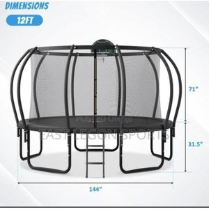 12ft Premium Trampoline With Enclosure, Net, Ladder and basketball hoop Anchor Kit - Black 
