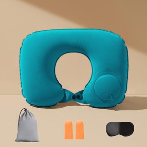 Automatic Inflatable Neck Pillow U Shape Folding Flocking Pillows Office Pillow Outdoor Inflatable U-Shaped Pillow, Portable Travel Neck Pillow, Push-Button U-Shaped Pillow for Neck Support - Green