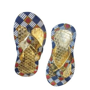 Gan Quality Contemporary Native Sandals (Ahenema) - Blue/ Gold