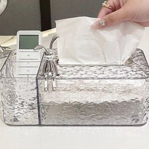 NIKIHONG Multi-Functional Glacier Pattern Tissue Box with Side Storage, Clear Hammered Texture Tissue Holder, 2-in-1 Paper Dispenser Organizer for Bathroom, Kitchen, Living Room, Office