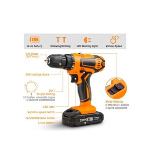 21V Electric Drill Screwdriver Rechargeable Cordless Woodworking Drill Power Tool Power Drill Driver - EU Plug