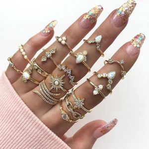 17 piece women's bohemian style ring set with diamonds