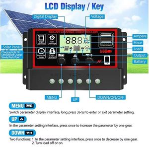PWM Controller 30A 12V 24V Automatic Generation & Discharge for Solar System 2-USB 5V Solar Panel Charging LCD Display
