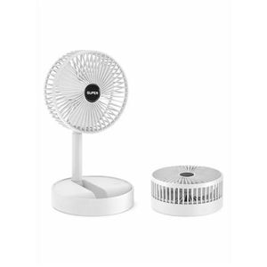 Foldable Desk Fan with 1200mAh Battery, 3 Speed Settings, Low Noise Cooling, Telescopic Design & 180° Adjustment - White