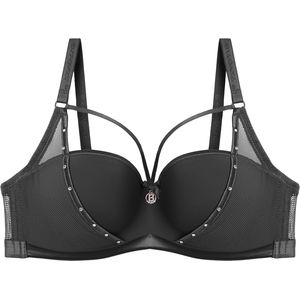 Binnys Couples Retreat Gray Decorative Straps Non-Removable Breast Pads Fixed Cup Adjustable Straps Mesh Panel Balconette Underwire Women's Bonfire-Session Party Bras