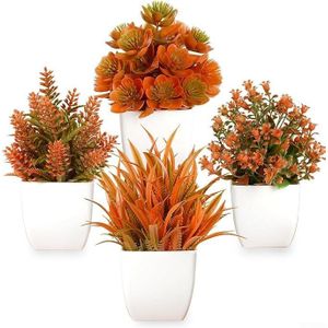 Four artificial potted plants, suitable for home, office, bathroom, and window decoration (white).