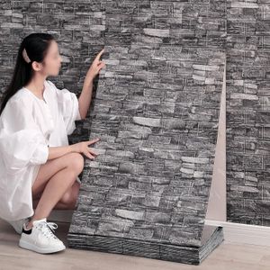 0.7*5M Self-adhesive waterproof 3D brick pattern wallpaper sticker - glossy vinyl material, can be cut and installed, modern brick pattern decoration.