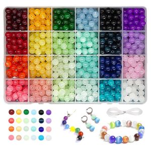 600pcs glass beads for jewelry making, 24 colors 8mm crystal beads bracelet making kit, 1 box of round beads for beginners