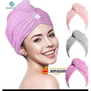 AK Multi women's quick dry microfiber hair towel button fast drying 