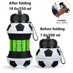 550ML Foldable Silicone Sports Water Bottle, Straw Cup, Fitness Water Bottle,Leakproof Portable Water Bottle  for Water Basketball Soccer 