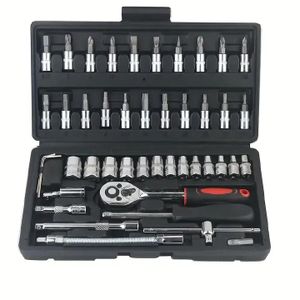 46Pcs Socket Wrench Set - Auto Repair Tool Kit Black Ratchet