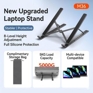 Others M36 Upgraded 8-Level Adjustable Foldable Laptop Stand - Ergonomic Aluminum Portable Notebook Holder - Supports up to 5kg - For Laptops, Tablets & iPads - Includes FREE Storage Bag