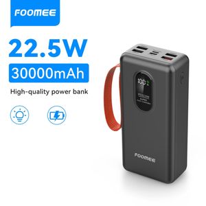 FOOMEE AF32 Power Bank, 30000mAh, 22.5W Super Fast Charging, with Built-in Strap and High-Brightness Flashlight.
