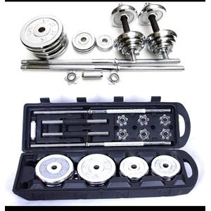Dumbbell and Barbell Weight Lifting Set-silver