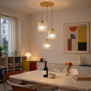 ESCLIGHTING Luxury Modern 3-Light Crystal Pendant Light - E27 Gold Hanging Chandelier For Dining Room, Kitchen, Staircase & Hallway