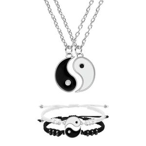Two-tone 4-piece couple's Yin-Yang Tai Chi bracelet and necklace set – the perfect gift for close friends, partners or for Valentine's Day