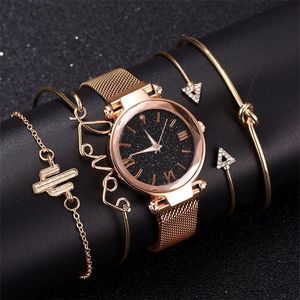 5pcs Set Luxury Women Watches Magnetic Starry Sky Ladies Quartz Wristwatch