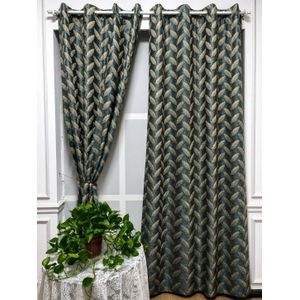 Luxury Design Blackout Curtains – Premium Thick Fabric Teal/Green with Gold Leaf Pattern 100x270cm