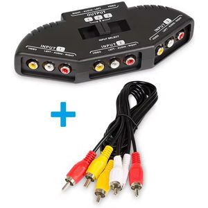 The RCA distributor comes with a three-channel audio-video RCA switch box and RCA cables, which are used to connect three RCA output devices to the TV.