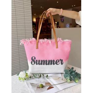 Ladies Summer tote bag -Pink & white