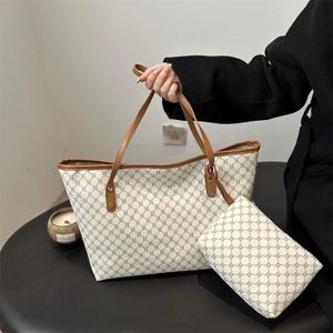 GALUIN Women Monogram Tote Purse Set, Light Grey Retro Print Large Shoulder Bag with Small Makeup Pouch for Daily Use