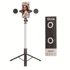 Dual Ring Lights Selfie Stick/Tripod Stand - Black