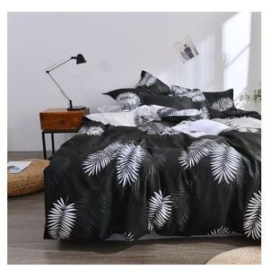 Elegant Leaf bed sheet + quilt cover + 2 pillowcases 4-piece set(suitable for 1.8m bed) - Black & White