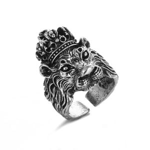 ASCENT Vintage Crown Lion Head Adjustable Open Cuff Ring, Retro Punk Animal Finger Jewelry Gift For Men