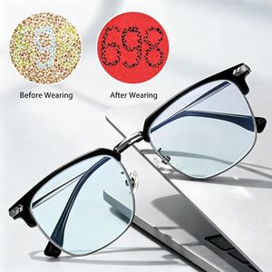 Unisex Color Blindness Glasses, 0° Clear Lenses, Lightweight Semi-Rimless Frame, Red-Green Color Blind Corrective Glasses for Men & Women