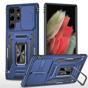 Baseus Phone Case, Compatible With Galaxy S24 Ultra Phone, Slide Window Lens Protection with Magnetic Stand Ring - Blue