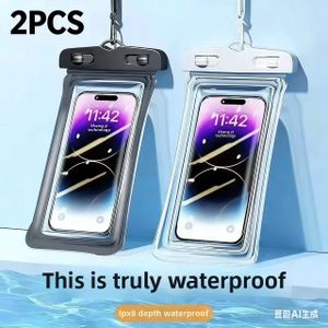 2 pieces of touchscreen mobile phone waterproof bags. These phone sealing bags are suitable for beach outings and swimming (black and white)