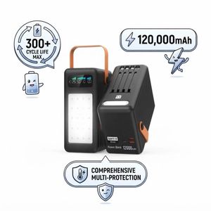 Get Power Bank 120000mAh - Rugged Fast Charge Power Bank with Cables Tent Power Bank with LED Lights 