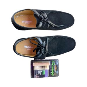 Clarks Handcrafted suede black leather wallabies + free suede shoe cleaner 