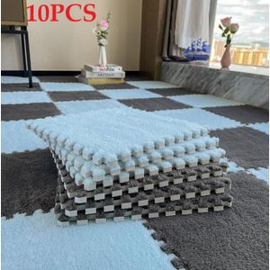 10Pcs Fluffy Tile Carpet Puzzle Interlocking Carpet Tiles,Light Short Plush Foam Floor Mats,Area Rug,Playroom,Bedroom,Parlor, DIY Carpet Decoration for Home - 30 x 30cm(Gray+Blue)