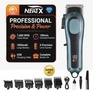 NEATX 2000mAh Rechargeable Barber Hair Clipper Kit with LED - Grey
