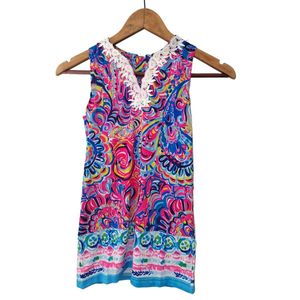 4-10 year Colorful Floral girls dress for girls teen girls dress for baby dress for toddler dress for teen girl casual dress flower dress Girls Sleeveless Shift Dress, Colorful Floral Print Kids Dress with Lace V-NeckCasual Outfit for Little Girls