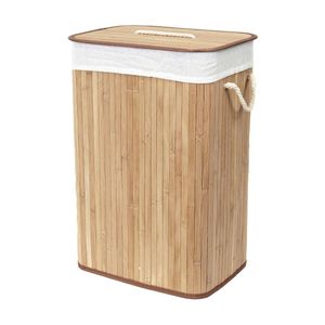 Natural Bamboo Storage Basket with Lid, Eco-Friendly Woven Hamper for Laundry & Home Organization (W40 x D30 x H60)cm / (W15.7 x D11.8 x H23.6)inch - Wood Color